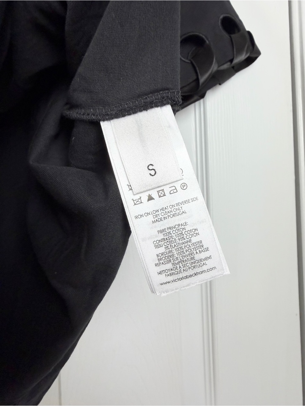 VICTORIA BECKHAM Size S • Black Satin Sleeve Detail Short Sleeve T Shirt Top. - Picture 4 of 6